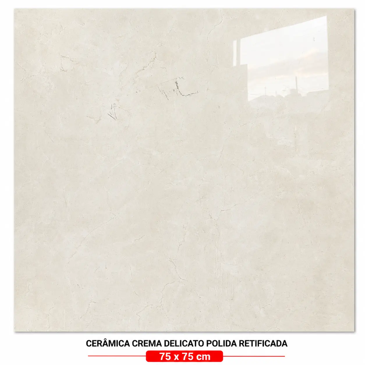 Cerâmica Crema Delicato Polida Retificada 75x75