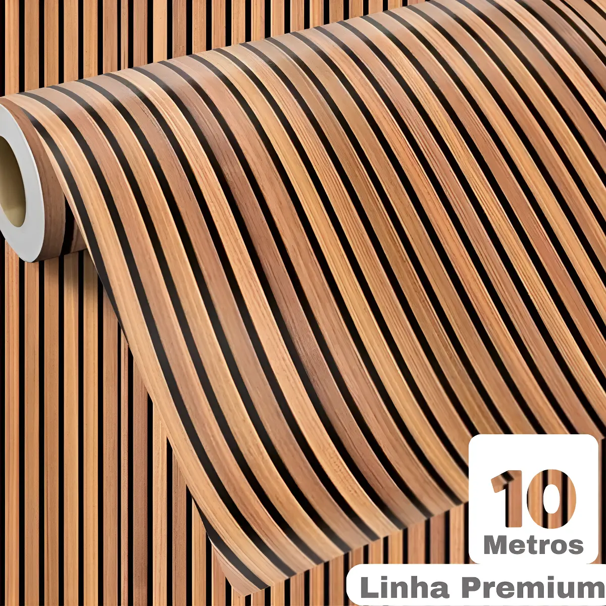 Papel de Parede Adesivo Ripado de Madeira 3D — 10 Metros Lavável