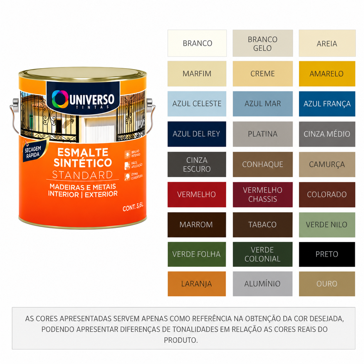 Catálogo de cores da Esmalte Sintético Universo Standard