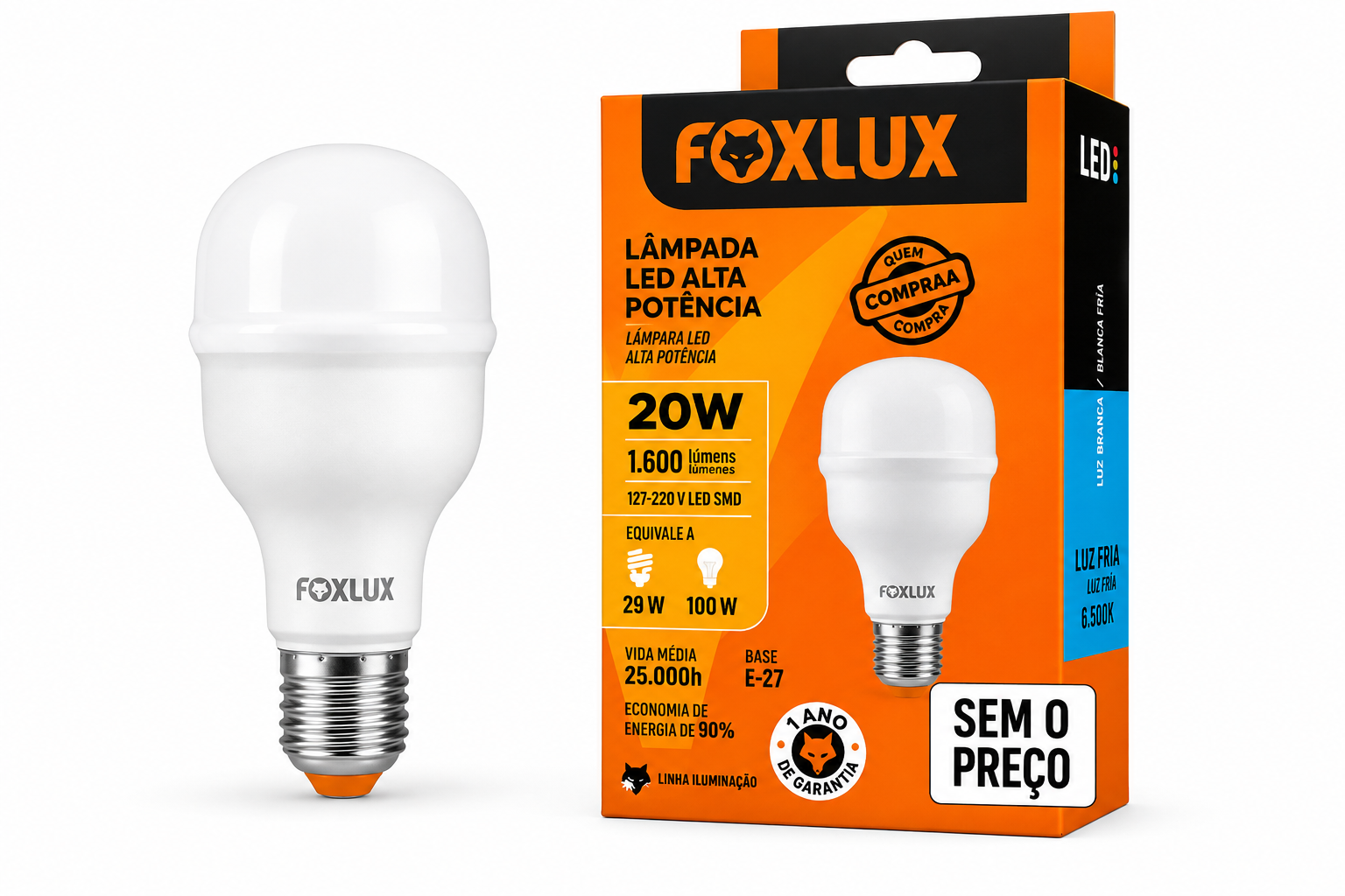 Lâmpada LED Alta Potência Foxlux 20W