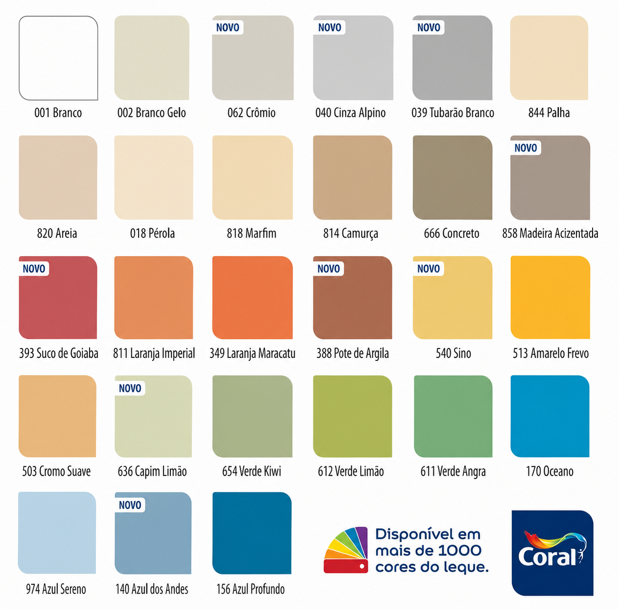Catálogo de cores da Tinta Acrílica Coral Rende Muito 18L