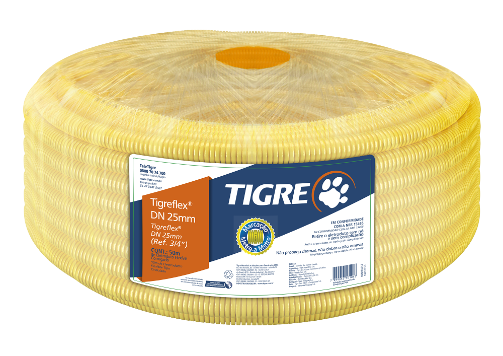 Eletroduto Flexível Corrugado Tigreflex Amarelo 50 m